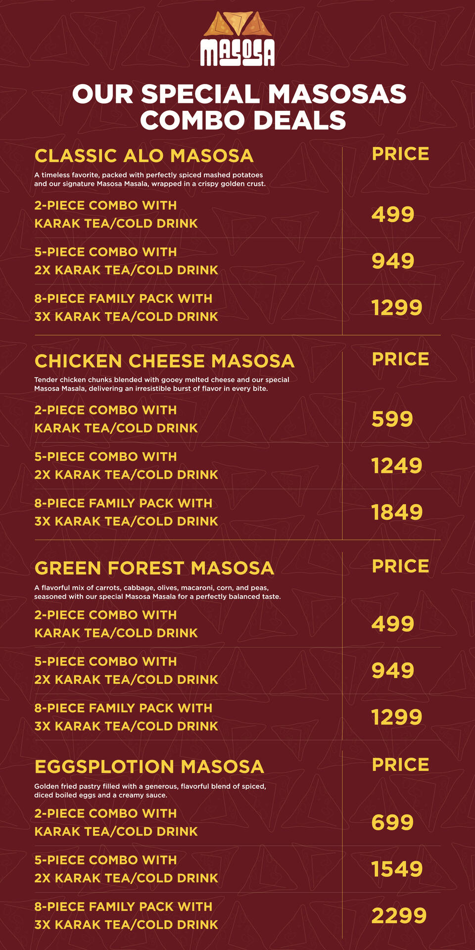 Special Masosas - Menu Special Masosas - Menu